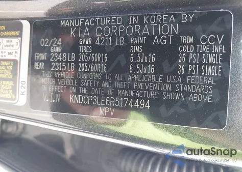 2024 Kia Niro Lx z USA, uszkodzony, nr VIN KNDCP3LE6R5174494